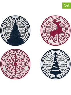 4-delige Set: Onderzetters "Red And Blue Christmas" Rood/donkerblauw - Ø 12 Cm
