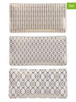 3-delige Set: Dienbladen "Charleston" Wit/goudkleurig - (L)24,5 X (B)13 Cm