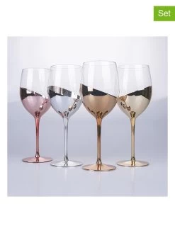 4-delige Set: Wijnglazen "Chic" Zilverkleurig/goudkleurig/lichtroze - 520 Ml