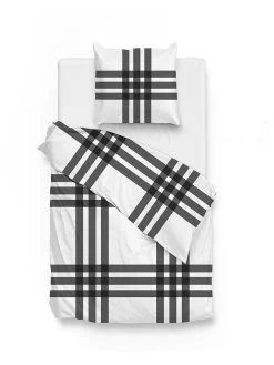 Flanellen Beddengoedset "Mendel" Wit/zwart